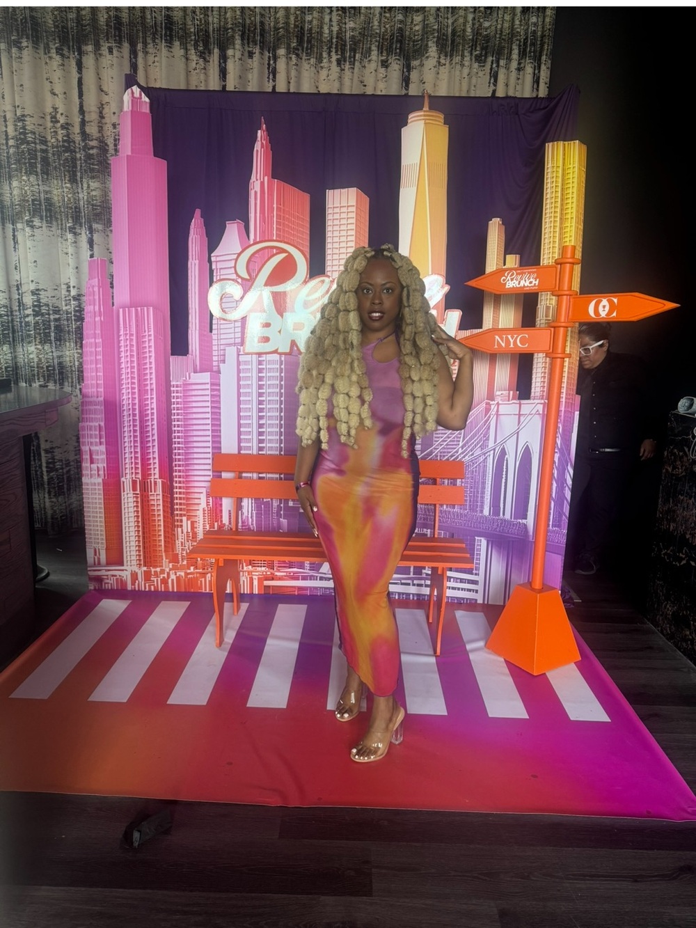 Tie-Dye Bodycon Sheer Midi Dress in Pink and Orange